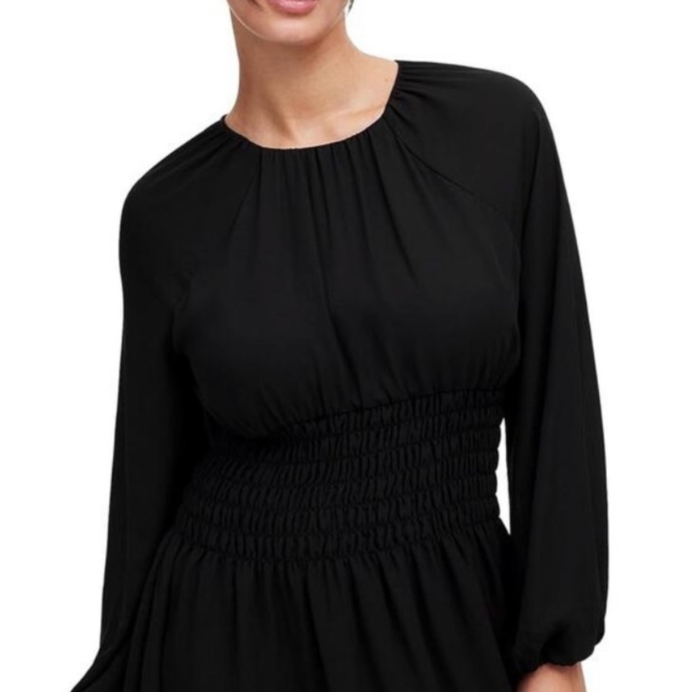 Madewell Smocked Chiffon Mini Dress with Sheer Bubble Sleeves